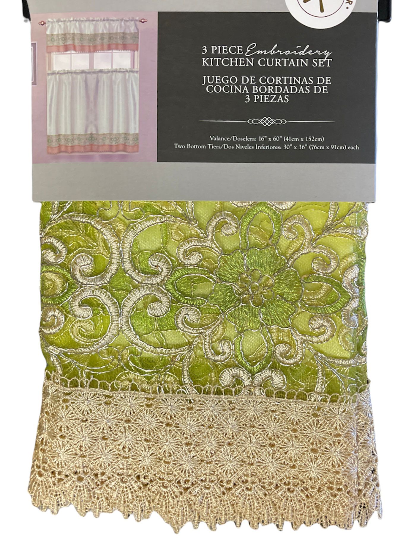 Tribeca Home 3 Piece Embroidery Kitchen Curtain Set