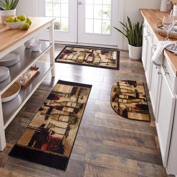Wine and Glasses Brown 18 in. x 30 in. Machine Washable Kitchen Rug - Linen Universe Co.