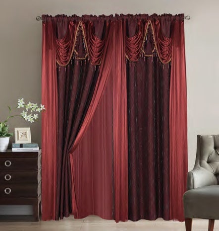 Melody Jacquard 54 x 84 in. Rod Pocket Curtain Panel Pair w/ Attached 18 in. Valance (Set of 2)