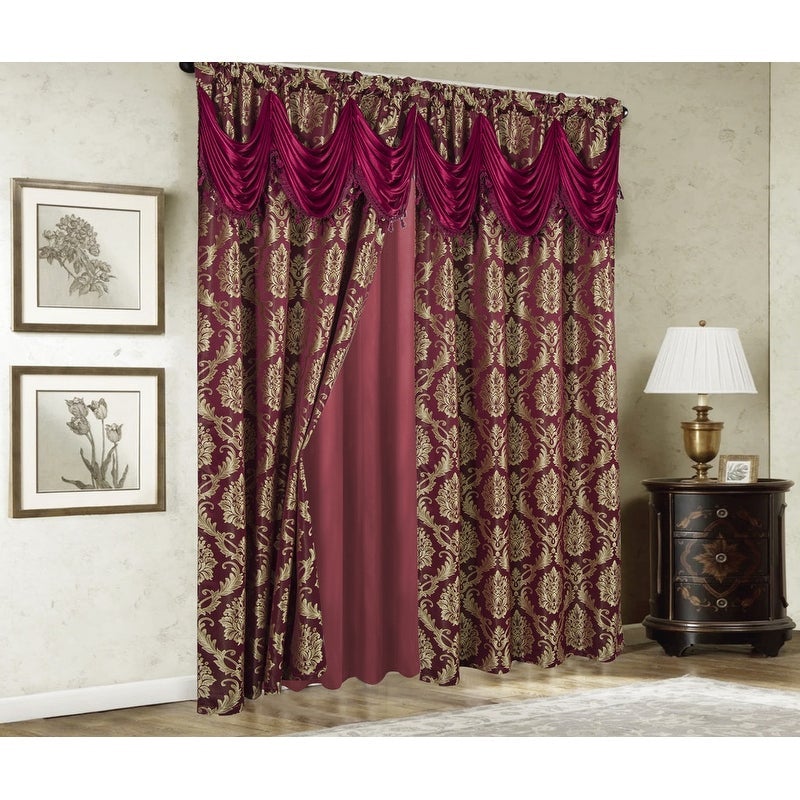 Stockton Damask Textured Rod Pocket Curtain Panel Pair w/ 18 in. Valance (Set of 2) - (2x) 54 x 84 in. (total width 108 in.)