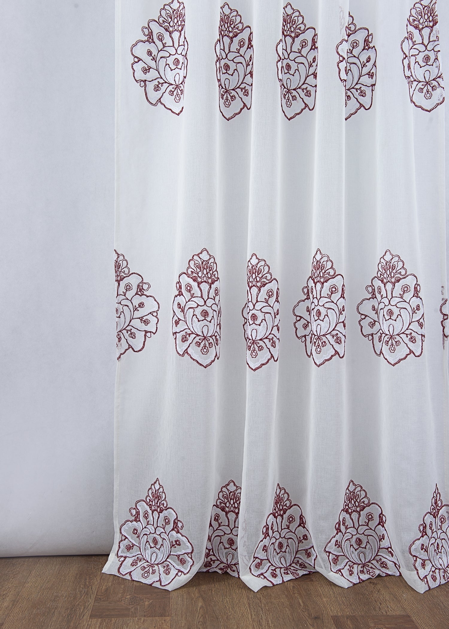 Bergen Floral Embroidered 54 x 84 in. Single Rod Pocket Curtain Panel - Linen Universe Co.