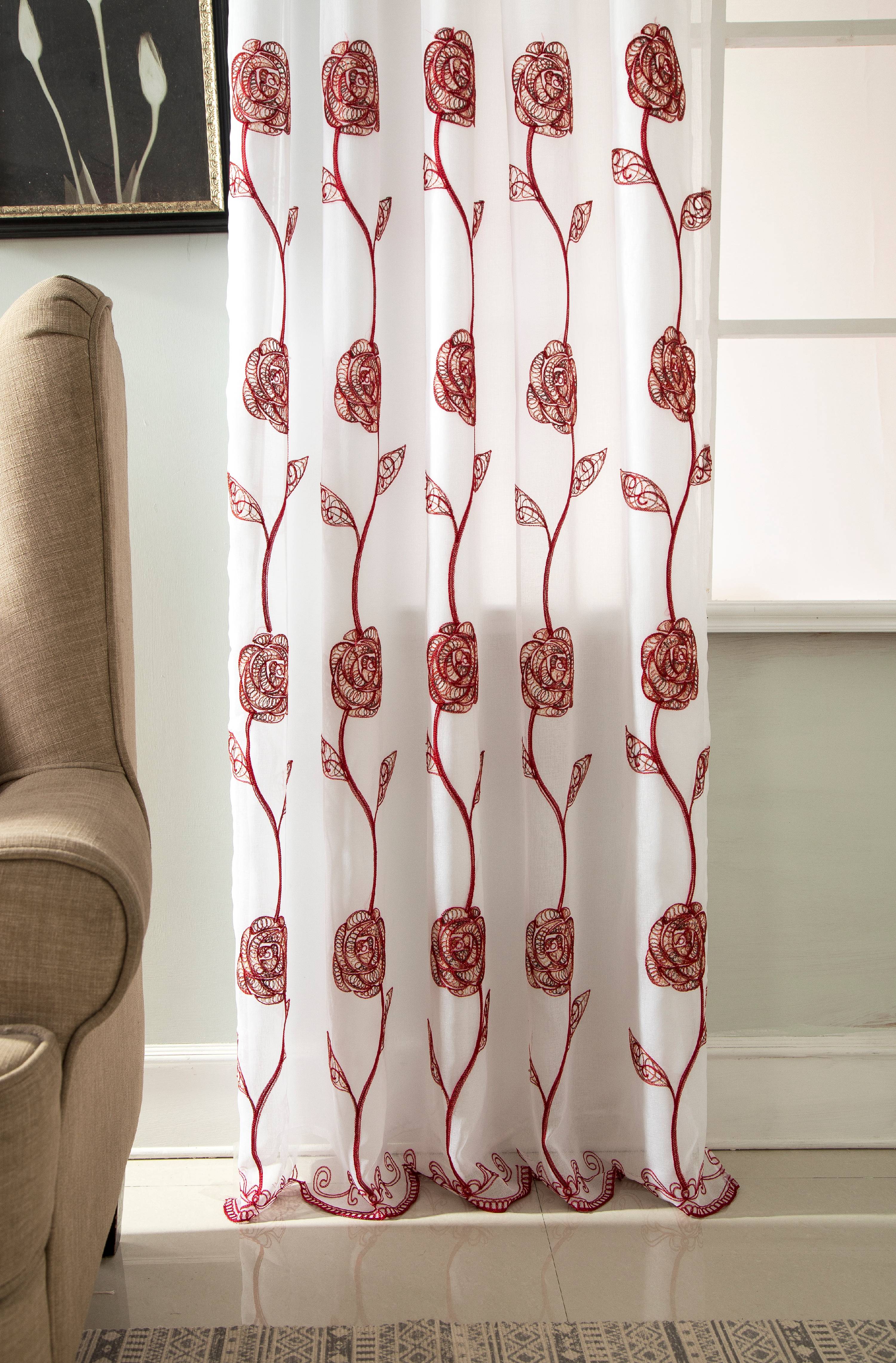 Red Co. Semi Sheer Embroidered Soft Decorative Curtains with