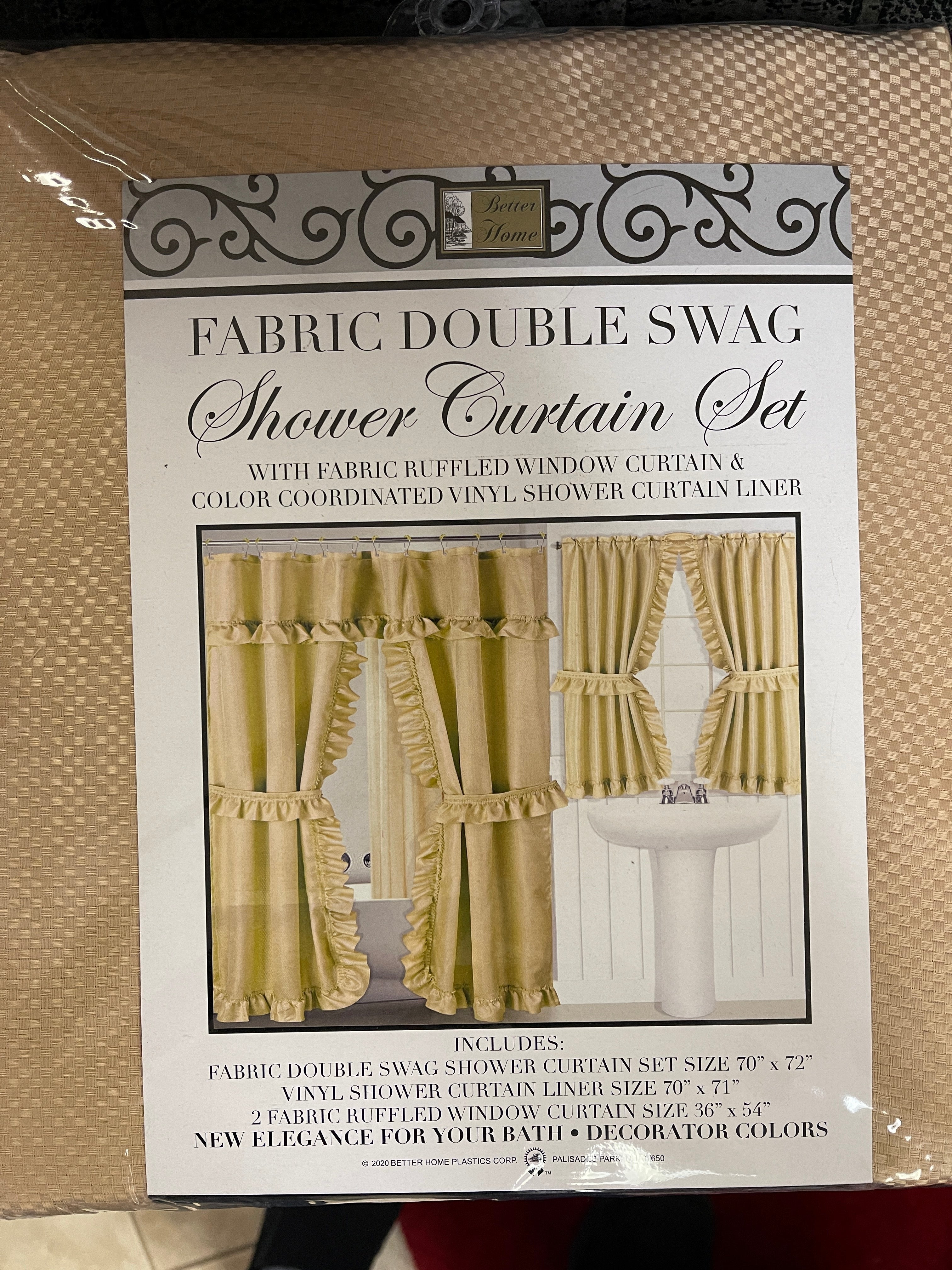 Fabric Double Swag Ruffled Shower Curtain Set