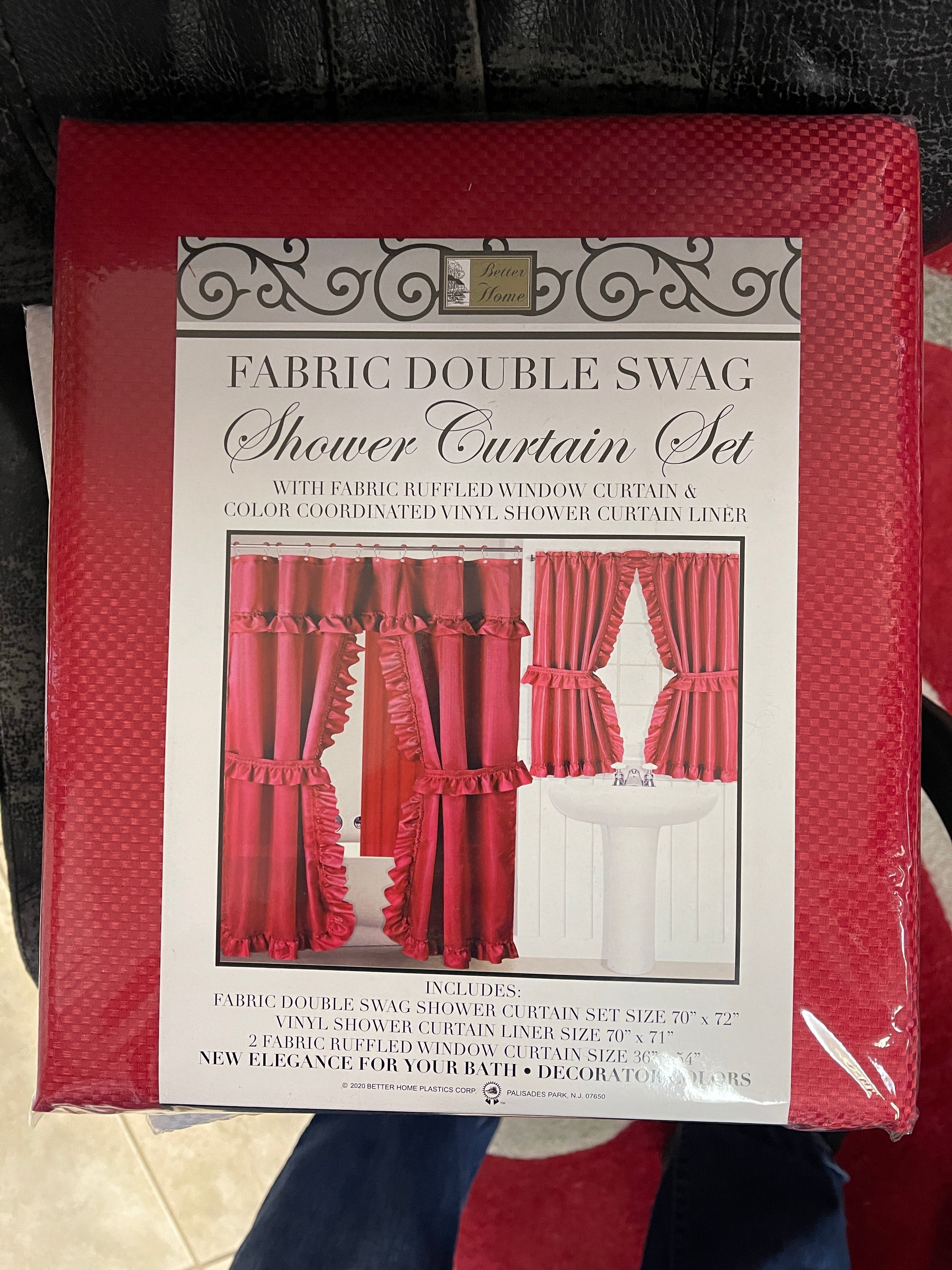 Fabric Double Swag Ruffled Shower Curtain Set