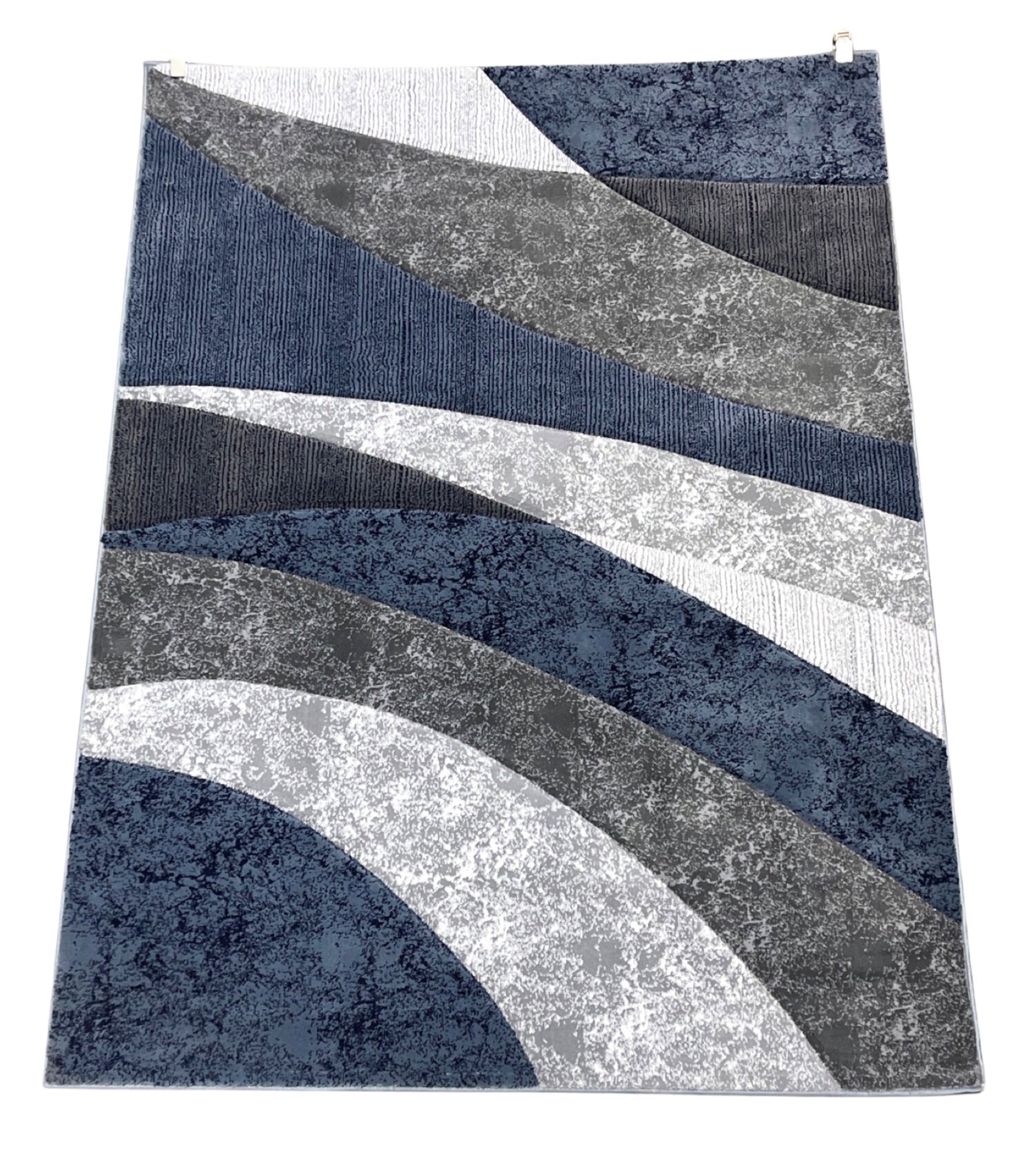 Modern 5' x 8' Carved Stitched Joy Collection Area Rug- Navy, Grey, White