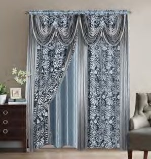Malcolm Jacquard 54 x 84 in. Rod Pocket Curtain Panel Pair w/ Attached 18 in. Valance (Set of 2)